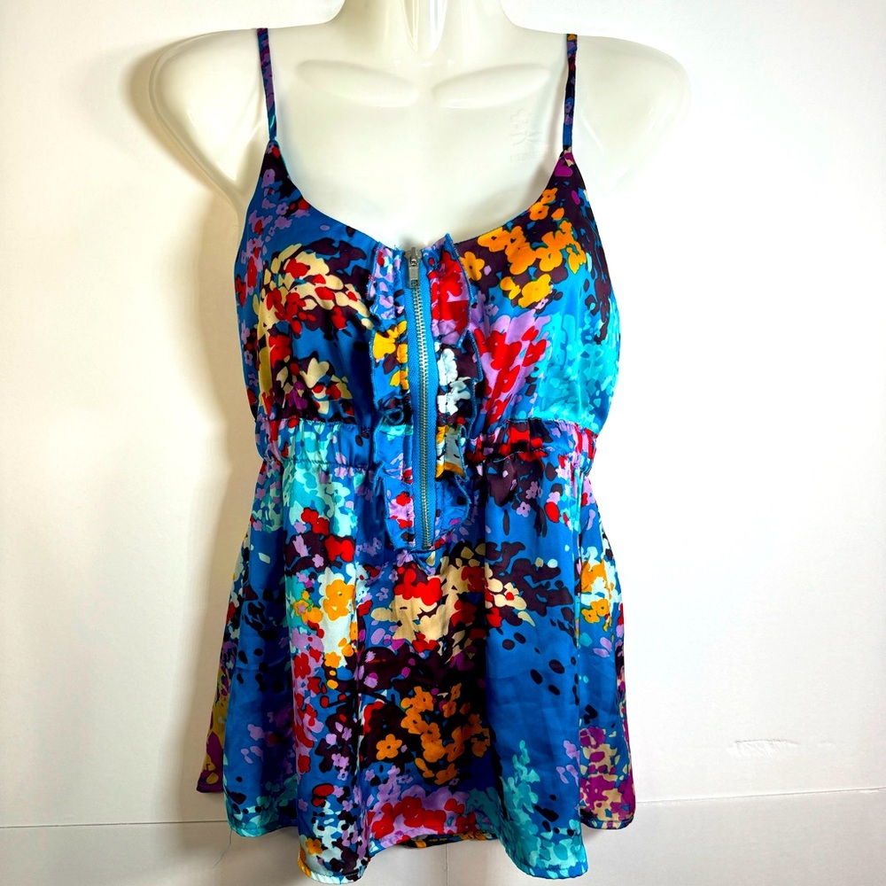 Floral print babydoll top, cinched elastic waist Meduim A3